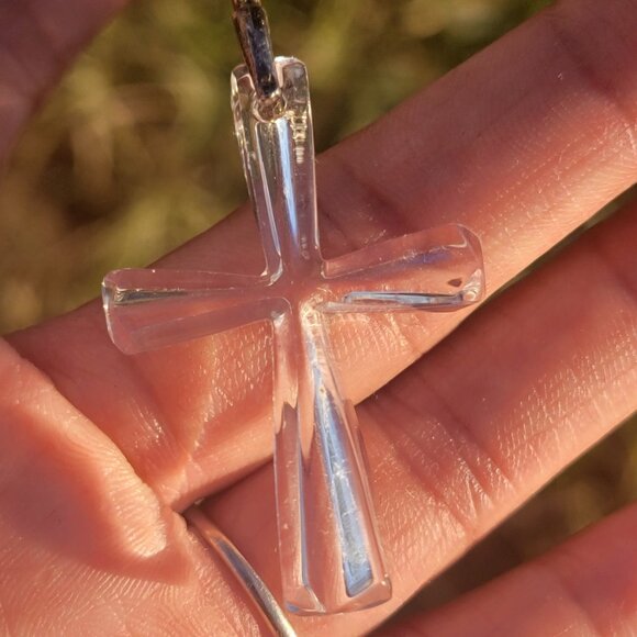 Vintage WATERFORD carved clear crystal 925 sterling silver necklace pendant - Picture 9 of 16